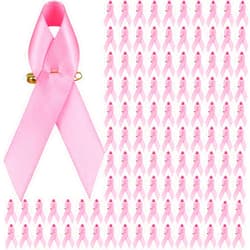 Yunsailing 150 Pcs Breast Cancer Ribbons Pink Ribbon Pins Breast Cancer Awareness Satin Pins Bulk with Safety Pins for Breast Cancer Charity Event Fundraising Campaign Party Supplies, 3 x 2.6 Inches