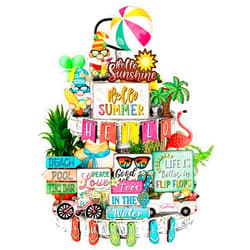 Yuntau 26 Pcs Summer Tiered Tray Decor Sets Beach Gnome Farmhouse Hello Summer Wood Sign Wood Summer Tiered Tray Decorations Set Kitchen Decor Sets Tabletop Accessories for Summer Shelf Kitchen Table