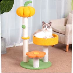 MODUSKYE Cat Scratching Post, MODUSKYE Cat Tree Tower Yellow Pumpkin Orange Flower Cat Bed 29.5