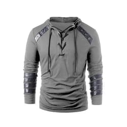 Coser Park Adults Medieval Gothic Steampunk Hoodie Shirt Mens Victorian Retro Lace Up Pullover Sweatshirt Long Sleeve