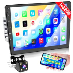 Mantian 1G+32G Android Radio 10.1 Inch Double Din Car Stereo with GPS Navigation Touch Screen Car Radios with Backup Camera, Support WiFi Bluetooth FM, Mirror Link+Dual USB