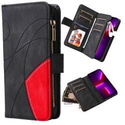 XYX Wallet Case for Samsung Galaxy A35 5G, Splicing PU Leather Flip Wallet Zipper Purse Case 9 Card Slots with Wrist Strap, Black