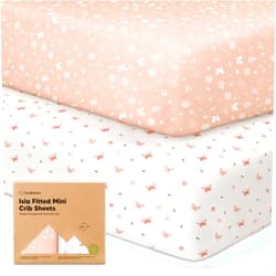 KeaBabies Pack and Play Sheets Fitted - 2-Pack Mini Crib Sheets for Pack N Play Mattress, Soft & Cozy, Neutral Toddler Playard Bedding, Snug Fitted Mini Baby Crib Mattress Cover Set for Boys,Girls(Butterflies)
