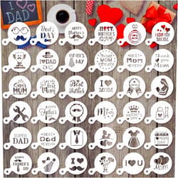 JULBEAR 36 Pieces Reusable Father's Day Cookie Cake Stencils Templates Mold Tools for Father's Day Birthday Party Mother's Day Cookie Stencil Royal Icing Cake Coffee Dessert Decoration Supplies