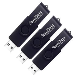 SamData USB Flash Drive 64GB 3 Pack USB 2.0 Thumb Drive Swivel Memory Stick Data Storage Jump Drive Zip Drive Drive with Led Indicator (Black, 64GB-3Pack)