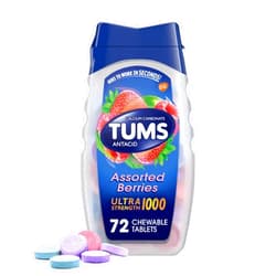 TUMS Ultra Strength Chewable Antacid Tablets for Heartburn Relief and Acid Indigestion Relief, Assorted Berries - 72 Count