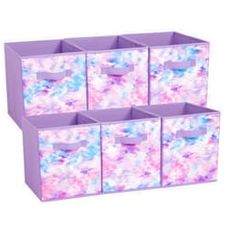 Stero Fabric Storage Cubes, 6 Pack Foldable Storage Bins Baskets with Handle, 11 Inch Box for Shelves, Closet, Organizer, Tie-dye Purple