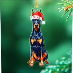 Yoriss Personalized Doberman Pinscher Shaped Ornament Gift for Dog Lover, Doberman Pinscher 2D Acrylic Ornament Xmas 2025, Custom Dog Christmas Hat Ornaments with Pet's Name, Pet Lovers Presents