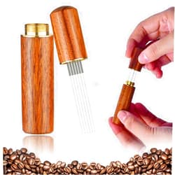 VISWELL WDT Tool - 5 Needles Portable Espresso Coffee Stirrer - Espresso Tamper Espresso Stirrer - Espresso Distribution Tool - Espresso Tools for Solve Coffee Clumping - Natural Wood Handle and Stand