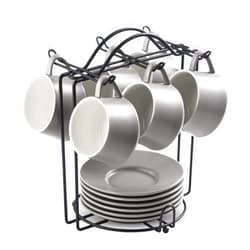 YHOSSEUN Espresso Cups with Saucers Set 4 OZ Porcelain Espresso Coffee Cup and Metal Stand for Cappuccino, Latte, Cafe Mocha and Tea, Set of 6, Gray