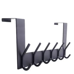 WEBI Over The Door Hook Door Hanger:Over The Door Towel Rack with 6 Coat Hooks for Hanging,Towel Hanger Door Coat Hanger Over Door Coat Rack for Towels,Clothes,Back of Bathroom,Black