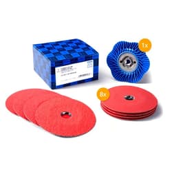 PFERD COMBICLICK Fibre Discs Set, 9 Pieces/Ceramic Grain Diameter 125 mm CO-Cool 36, 60, 80, 120 Including Support Plate / 42098002 - for Cool Grinding on Stainless Steel with Angle Grinder