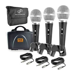 Pyle 3 Piece Professional Dynamic Microphone Kit Cardioid Unidirectional Vocal Handheld MIC with Hard Carry Case & Bag, Holder/Clip & 26ft XLR Audio Cable to 1/4'' Audio Connection (PDMICKT34),Black