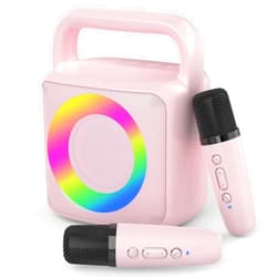 MEGUO Karoke Machine with 2 Wireless Mics,Portable Karaoke Microphone Toys with Colorful Lights and Magic Voices for Camping Party, Birthday Gift for Ages 3+ Kids Boys Girls Teenages Adults