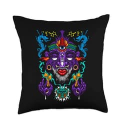 Crazy Cool Extreme Shaman Tees and Gifts Colorful Witch Doctor | Psychedelic Shaman | Medicine Men Throw Pillow