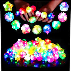 CCINEE 24Pcs Light Up Rings Flashing Assorted Colorful LED Rubber Bumpy Jelly Rings Glow in Dark Finger Toys for Party Supplies Kids Prizes Novelty Gifts Party Bag Filler