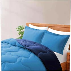 Peace nest Lightweight Reversible Microfiber Down Alternative Comforter Set Light Blue/Navy Blue - Queen