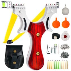 AGKCIHVEN Slingshot, Stainless Steel Slingshots for Adults and Kids, Sling Shot for Hunting and Shooting Practice with 1 Ammo Pouch, 100 Ammo Balls, 9 flatbands & 4 Target, Slingshot for Outdoor Catapult Game