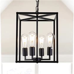 GZDEZCL 4-Light Black Farmhouse Chandelier Light Fixture Rustic Lantern Pendant Light Industrial Cage Hanging Lights for Kitchen Island Foyer Entryway Dining Room Hallway