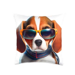Funny and Cute Dog Lover Unique Digital Art Cute Adorable Beagle Puppy with Sunglasses Comic Digital Art Throw Pillow, 16x16, Multicolor