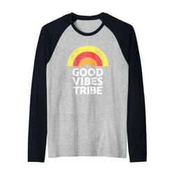 Good Vibes Tribe Tees Good Vibes Tribe Vintage Boho Hippie Cute Sun Rainbow Summer Raglan Baseball Tee