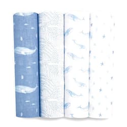 aden + anais Swaddle Blanket, 100% Organic Cotton Blankets for Girls & Boys, Baby Receiving Swaddles, Ideal Newborn & Infant Swaddling Set, 4 Pack, Oceanic