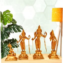 Kartique Brass Ram Darbar Murti for Home Bhagwan Ram Darbar with Sita Laxman Hanuman Idol Statue Large Size Gold Color Murti for Home Decor Mandir Temple Height 12.5 Inches.