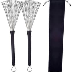 Pangda 1 Pair Drum Brushes Retractable Wire Brushes Drums Drum Sticks Brush with Comfortable Rubber Handles