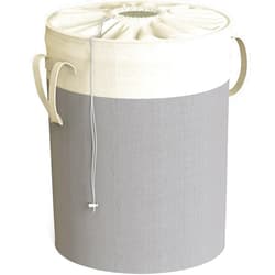 Simple Houseware 74L Collapsible Laundry Hamper, Round Cotton Basket with Drawstring Closure and Handles, Gray