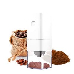 Mewmewcat Portable Electric Burr Coffee Grinder Mini Electric Coffee Bean Grinder -1300mAh Rechargeable Espresso Grinder with Multi Grind Setting Conical Burr Grinder for Travel Camping Office (White)