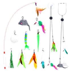 Otunrues Hanging Cat Toys, Interactive Cats Feather Toy for Indoor Cats Doorway Retractable Cat Teaser Wand Toy 9PCS Replaceable Feathers Refills Play Exercise Small Cat Toys