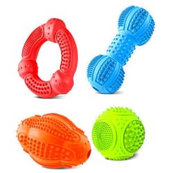 LUKITO Dog Chew Toys 4 Pack, Dog Toys for Aggressive Chewers Small Medium Large Breed, Multifunctional Teeth Cleaning and Gum Massage, Tough Dog Toys with Natural Rubber for Puppy and Medium Large Dog