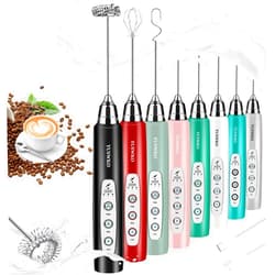 YUSWKO Milk Frother Handheld with 3 Heads, Electric Whisk Drink Foam Mixer with USB Rechargeable 3 Speeds, Mini Frother for Coffee Latte, Cappuccino, Hot Chocolate, Egg