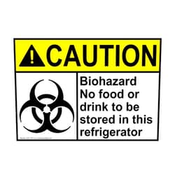 ComplianceSigns.com Biohazard No Food Or Drink To Be Stored In This Refrigerator Sign, 5x3.5 in. 4-Pack Magnetic for Medical Facility Hazmat