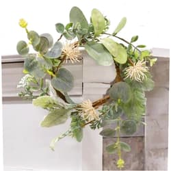 VERYN Primitive Farmhouse Green Lambs Ear Eucalyptus Candle Ring Wreath 4