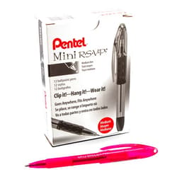 Pentel BK91MNP-P Pentel Mini R.S.V.P. Stick Ballpoint Pen, Translucent Brl, Pink Ink, Med Pt, Box of 12