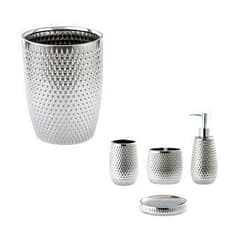 BASDHE Bathroom Accessories Set 5 Piece Bath Ensemble Includes Trash Can,Toothbrush Holder,Toothbrush Cup,Soap Dispenser,Soap Dish for Decorative Countertop and Housewarming Gift, Grey
