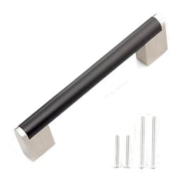 FULGENTE Black and Nickel Cabinet Handle Brushed Square Base Stainless Steel Drawer Pulls for Kitchen Bathroom Cupboard Cabinets Handles(Hole Spacing: 6-1/5