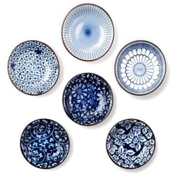 Eisinly Dipping Bowls, Soy Sauce Dish Ceramic, 3 OZ Small Serving Bowls for Side Dishes Vintage Blue Stylish Design, Set of 6 Mini Appetizer Plates for Condiment Sushi Ketchup BBQ Party, 4 Inch