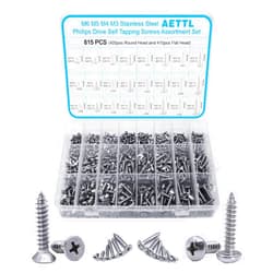 AETTL 815pcs M6 M5 M4 M3 Wood Screws Assortment Kit, Metric Stainless Steel Assorted Self Tapping Screws Set Truss Flat Pan Head Phillips Drive Drilling for Deck Drywall Concrete Sheet Metal
