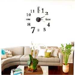 Hxezoc 10inch-20inch Frameless DIY Wall Clock Black 3D Mute Round Shape Quartz Wall Clock Sticker DIY Wall Decoration for Home Living Room Bedroom Office Classroom