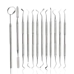 Cynamed 12pc Dental Hygiene Kit - Calculus & Plaque Remover Dental Tool Set - Tarter Scraper, Tooth Picks Probes, Scalers & Mouth Mirror - O.R Grade Stainless Steel Oral Care Professional