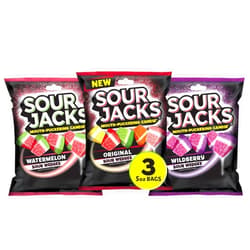 Sour Jacks Candy Gummy Snacks Variety Pack, Original, Watermelon & Wildberry 5 oz Individual Single Serve Bags (Pack of 3)