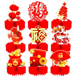 HOWAF 9pcs Chinese New Year Honeycomb Centerpieces, Spring Festival Table Topper for 2024 Lunar New Year Party Decoration, Year of The Dragon Table Centerpieces, Red and Gold Paper Centerpieces