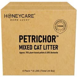 HONEY CARE Petrichor Mix Cat Litter I Tofu Cat Litter I Nature Plant-Based Pellets and Bentonite Sustainable Cat Litter I Low-Dust Qucik Clumping Superior Odor Control, 24-lbs Value Pack (6 lbs x 4)