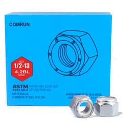 COMRUN 100Pcs 1/2-13 Nylon Insert Lock Nuts Hex Lock Nuts Carbon Steel Zinc Galvanized COMRUN Brand