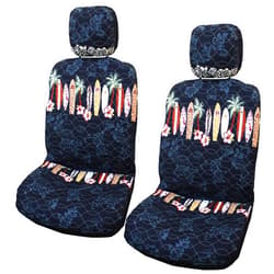 Winnie Fashion 2 Hawaiian Car Seat Covers w/ 2 Headrest Covers - Maui Surf Black and Blue (Standard No Customization, Black)