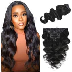 LUMIERE Clip In Hair Extensions Real Human Hair - Body Wave Hair Extensions Clip Ins 120g Grade10A Brazilian Remy Hair Seamless Clip Ins 8Pcs With 20Clips Double Wefts Thick and Soft 16 Inch