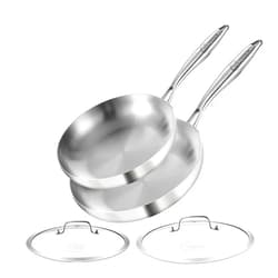 LOLYKITCH 10-12 Inch Tri-ply Stainless Steel Frying Pan Set with Lids,Skillets,Induction Cookware,Pots and Pans Set,Dishwasher and Oven Safe,Detachable Handle.