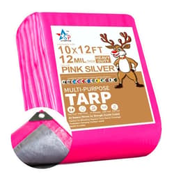 STARPYNG-12 Mil Pink/Silver 10x12 Feet Tarp-Heavy Duty Poly Tarp-Cover,Waterproof, UV Resistant, Weather Resistant, Cover Cars, Boats, Courtyards,Camping